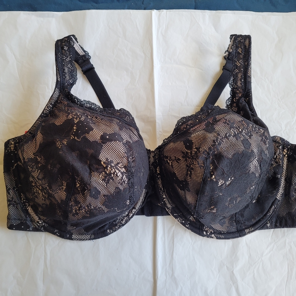 Cacique 46DDD Black Lace Bra Full Coverage